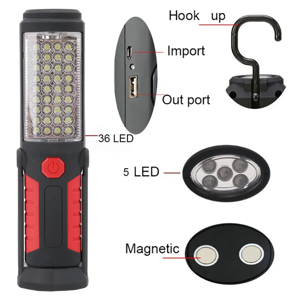 Usb зарядка/3* AA 36+ 5LED Магнитная работа ручной флэш-светильник аварийный осмотр Рабочий фонарь светильник крюк магнит портативные фонари