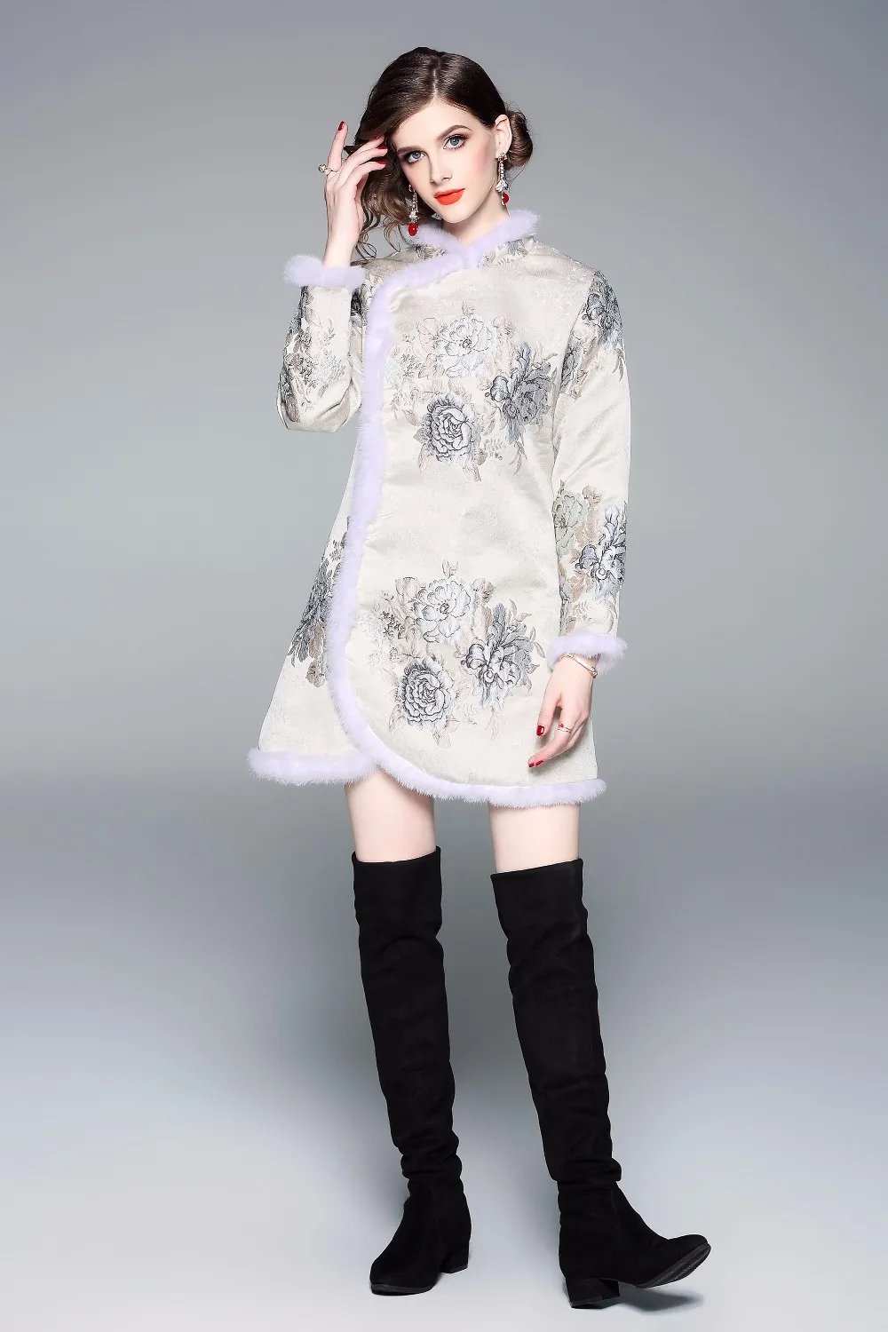 Тонкое пальто cheongsam, новинка, высокое качество, Осеннее тонкое пальто в китайском стиле с цветами, ретро Женская одежда, зимняя куртка с длинными рукавами