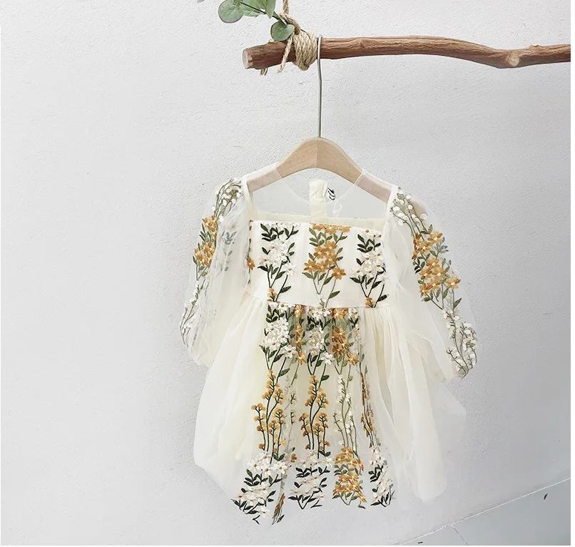 Детские платье принцессы Дети Цветочные embridery Платья для вечеринок сладкий