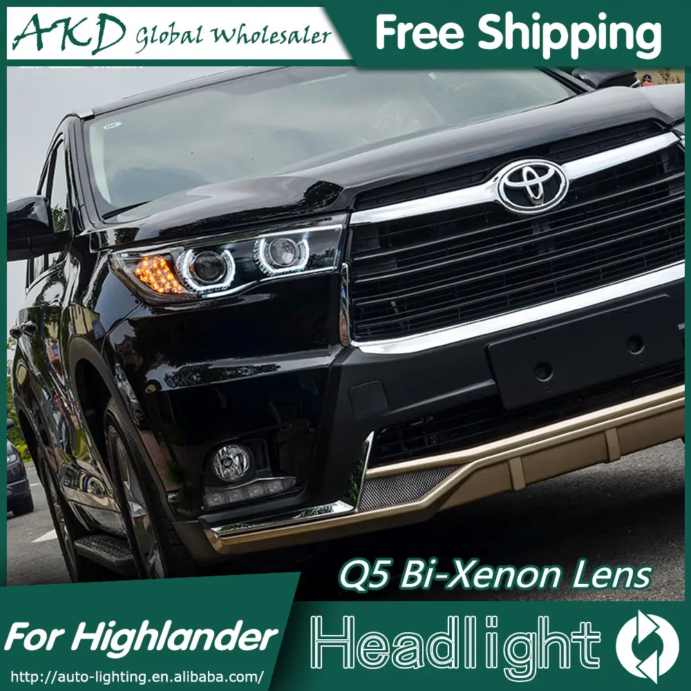 AKD автомобильный Стайлинг для Toyota Highlander светодиодный фары Ангел глаз фары DRL Биксеноновые линзы Высокий Низкий луч парковка противотуманные фары