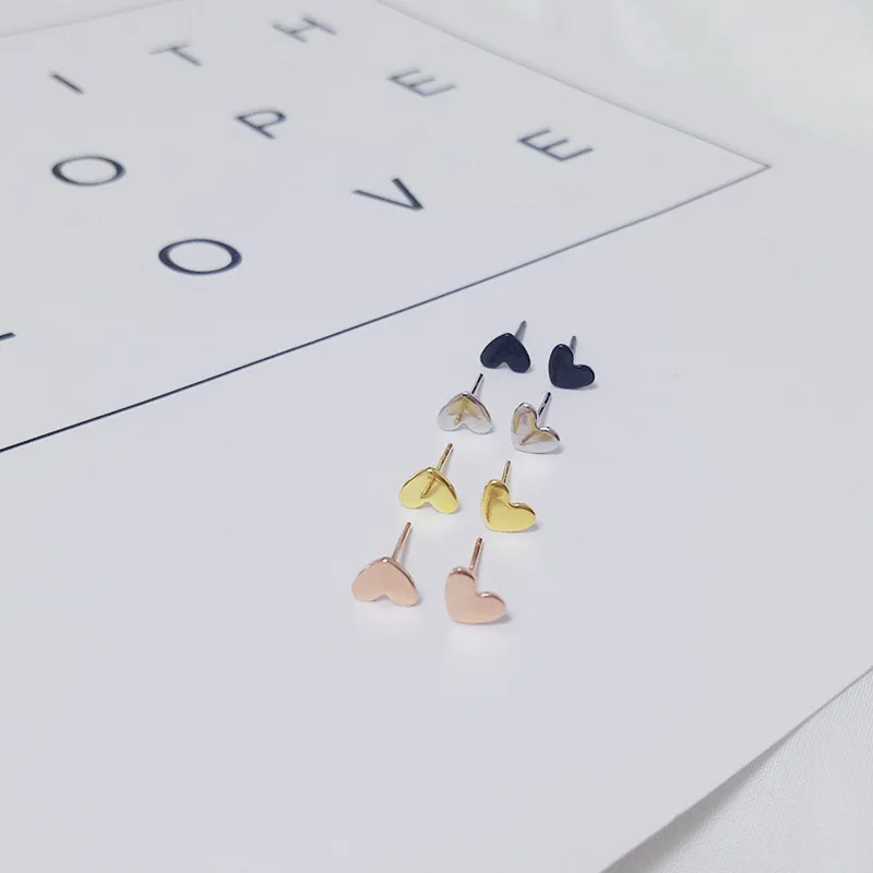 Женские и мужские сережки-гвоздики в форме сердца из чистого серебра 925 пробы 4