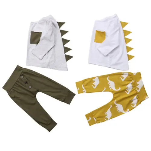 Newborn Infant Kid Baby Boy Clothes Cotton Casual Popular Dinoaur Tops+Long Pants 2Pcs Outfits Kids Fall 6M - 5T | Детская одежда и