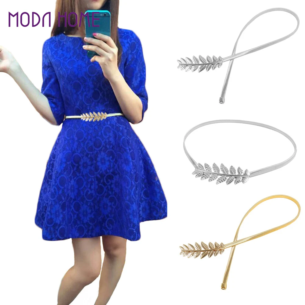 Лидер продаж женский ремень с застежкой в виде листьев эластичный металлический