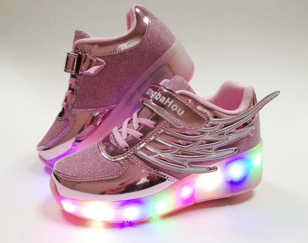 Розовый Золотой Серебряный детский модный светодиодный светильник для мальчиков и девочек обувь для катания на роликах для детей Детские кроссовки с колесами