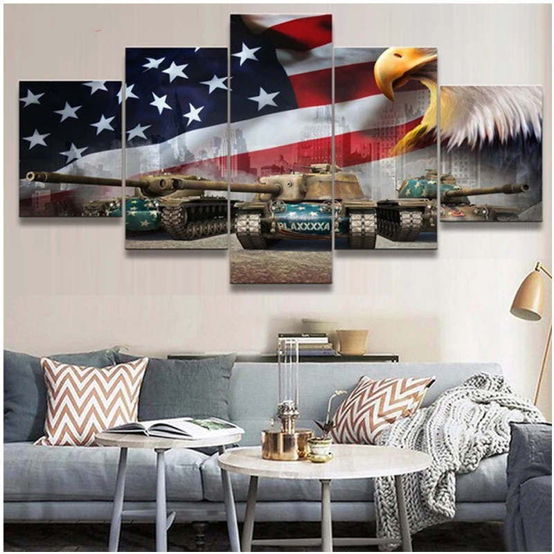 

5 Pcs 5D Diy Diamond painting Animal Eagle full square round drill mosaic diamond embroidery Abstract American Flag Tank ZP-1837