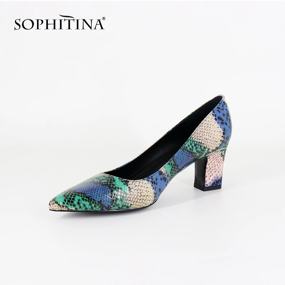 SOPHITINA/туфли-лодочки больших размеров 36-44 повседневные туфли из натуральной кожи на квадратном каблуке с острым носком без застежки модные женские туфли-лодочки с тотемом MC01