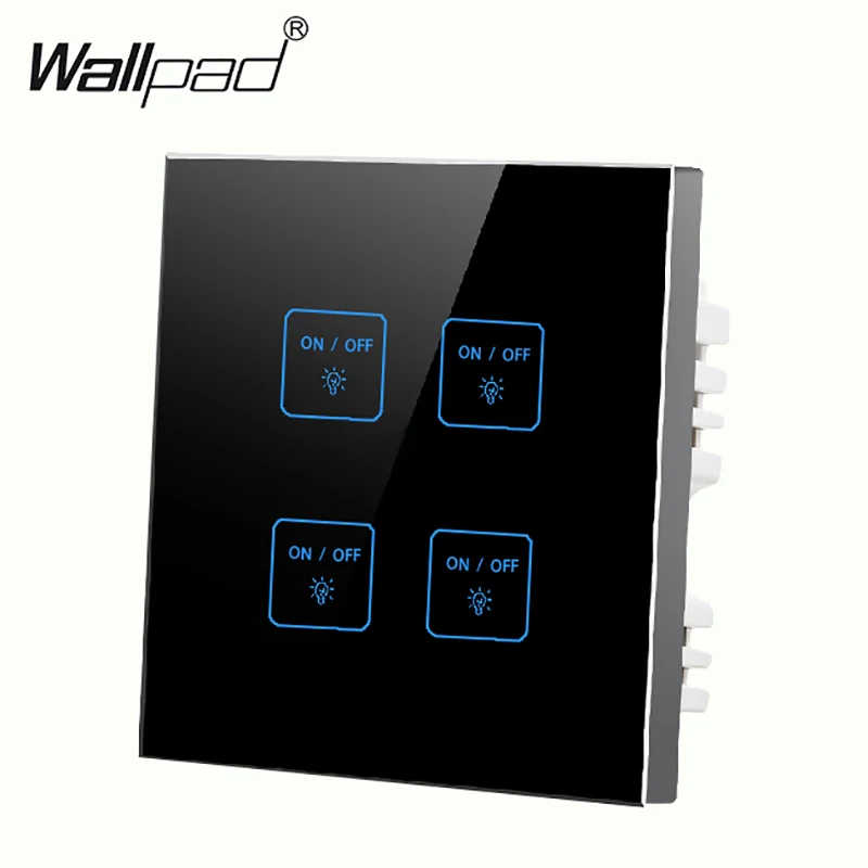 Черный Отель Wallpad Великобритания 4 банды 1 способ роскошный розовое стекло светодиодный смарт настенные выключатели освещения Touch - Цвет: Черный