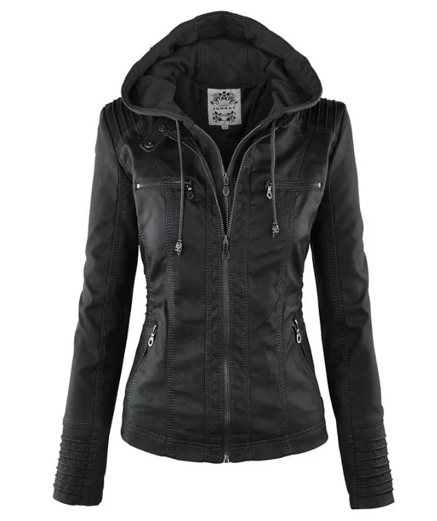 Женская кожаная куртка Nicesense мотоциклетная с капюшоном осень 2019|leather jacket women|leather