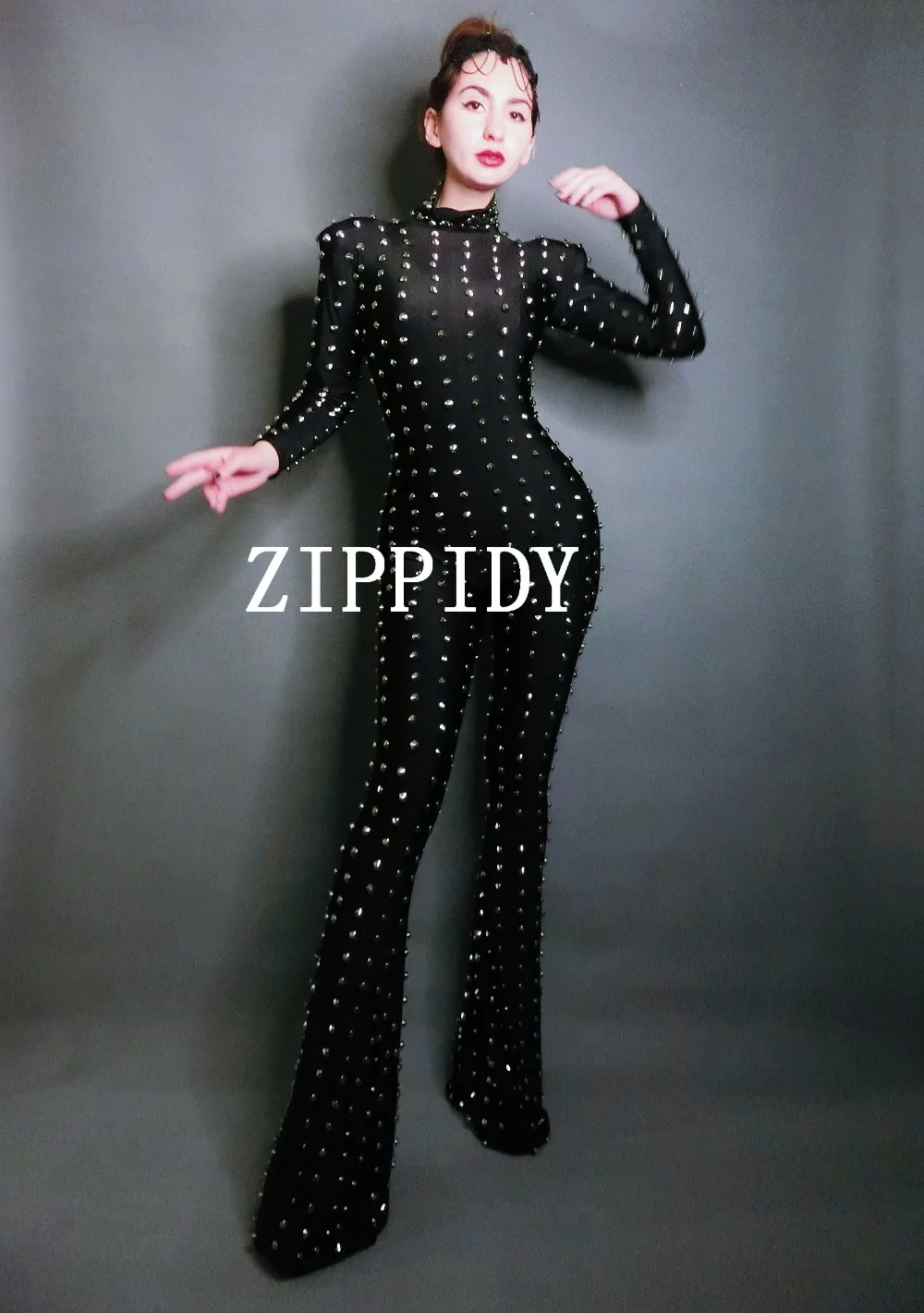 Сексуальное черное боди с заклепками, одежда для сценического танца, женский комбинезон для бара, вечерние комбинезоны для сценического танца