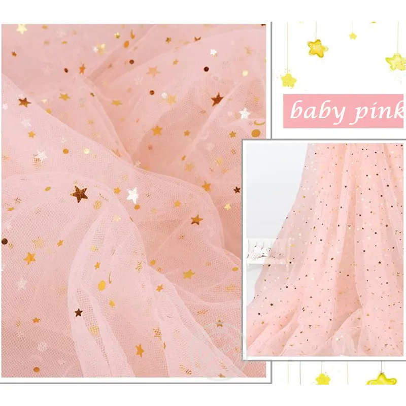baby pink 25 ярдов 15 см тюль рулон катушки блеск органзы Золотая Звезда Луна Тюль органза DIY юбка-пачка поставки детский душ Свадебный декор - Цвет: baby pink