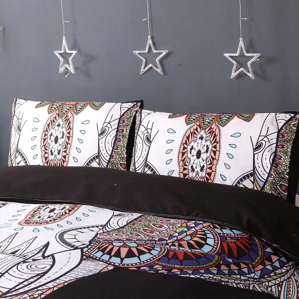 Черно белый комплект постельного белья из 2/3 предметов с 3d изображением слона