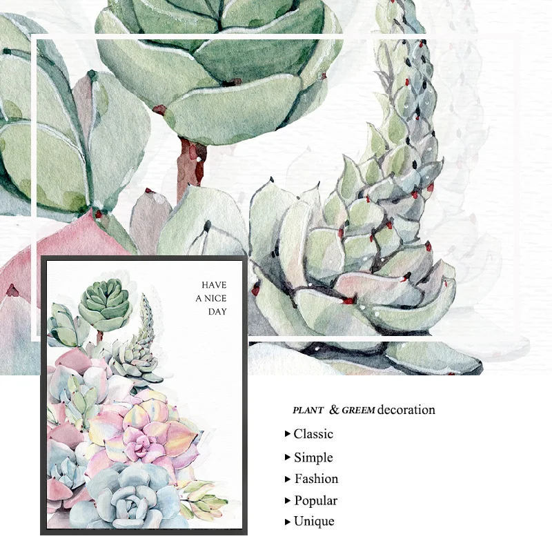 Watercolor Succulent Plants Print Nordic Poster Cactus Wall Art Posters and Prints Canvas Painting Quadro Pictures Home Decor