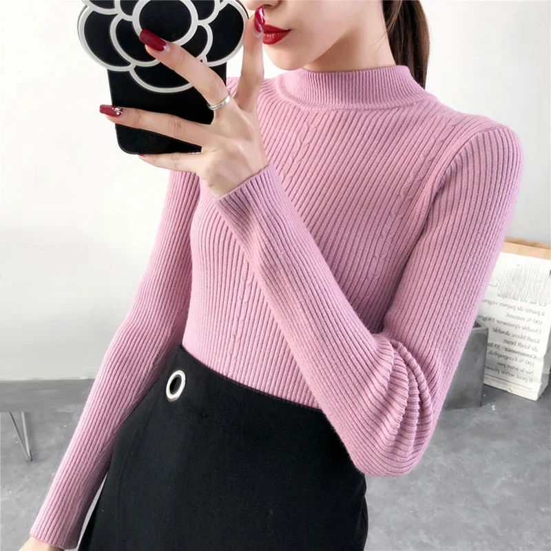 

Long Sleeve Autumn Winter Sweater Women White Knitted Sweaters Pullover Jumper Fashion 2019 Turtleneck Sweater Female Warm Tops