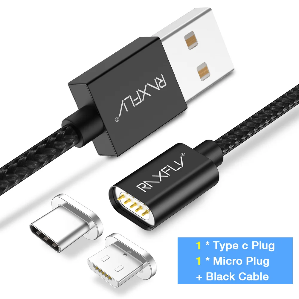 Black Micro Type C Магнитный кабель RAXFLY для iPhone X XS Max 2.4A Быстрая зарядка Магнитный usb кабель для зарядки Micro type c провод для samsung Galaxy s10 - Цвет: Black Micro Type C