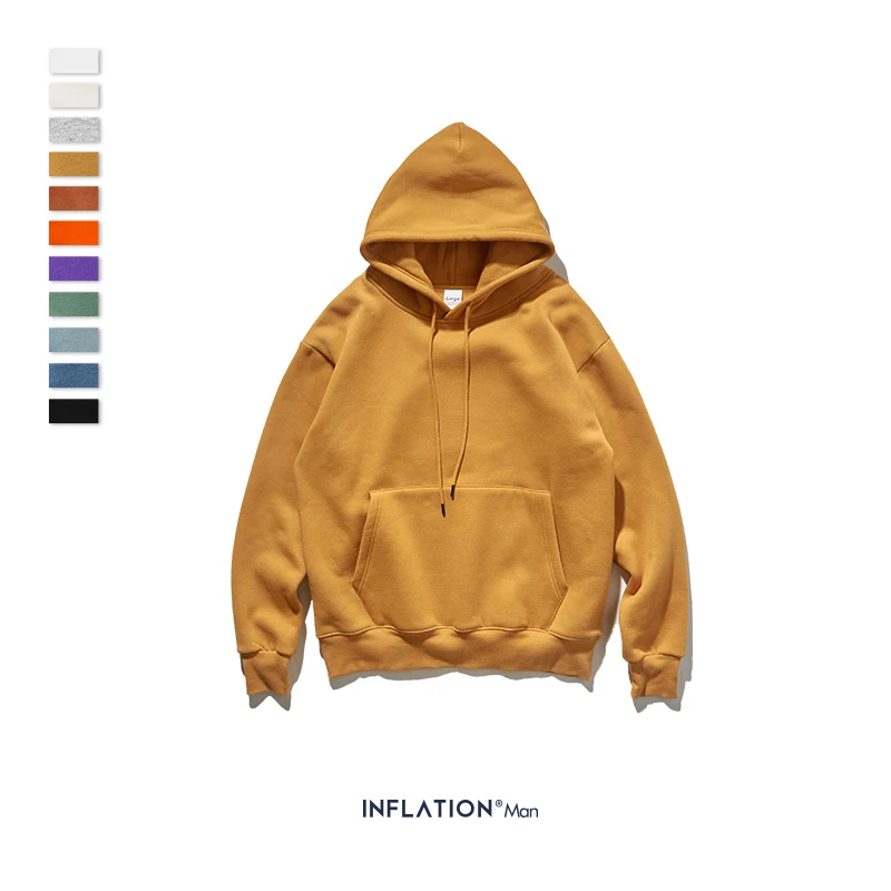 Yellow INFLATION AW мужские толстовки с капюшоном из плотного флиса толстовки в стиле хип-хоп 11 цветов однотонные толстовки из плотного Бархата Зимние мужские толстовки 167w17 - Цвет: Yellow