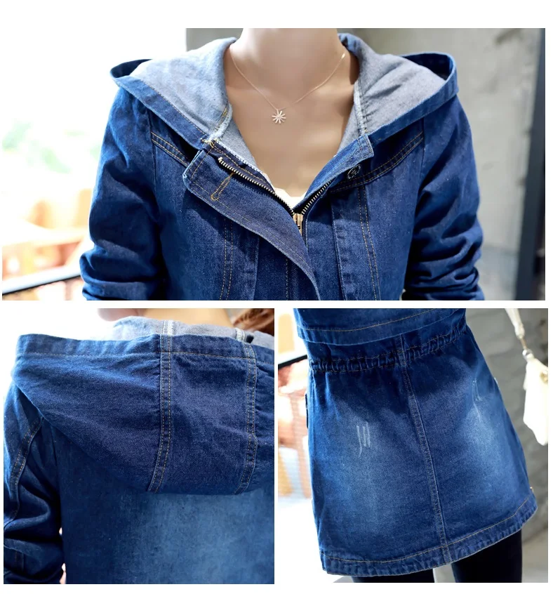 Hooded Denim Women Jackets Spring Autumn Loose Vintage Long-sleeved Jeans Jacket Casual Student Slim Denim Coat Plus size 5XL