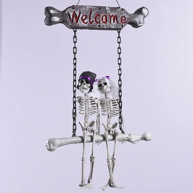 

Scary Halloween Hanging Skull Skeleton Ghost Bridegroom Bride Welcome Sign Tricky Toy Horror Haunted House Escape Halloween Prop