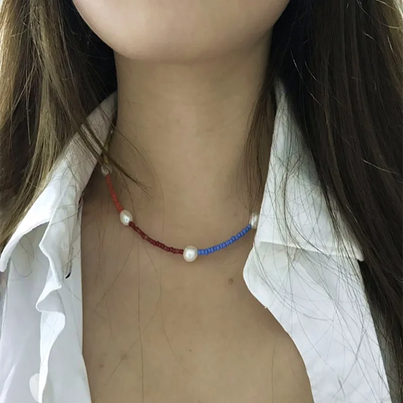 Ожерелье ручной работы из натурального пресноводного жемчуга Радужное ожерелье