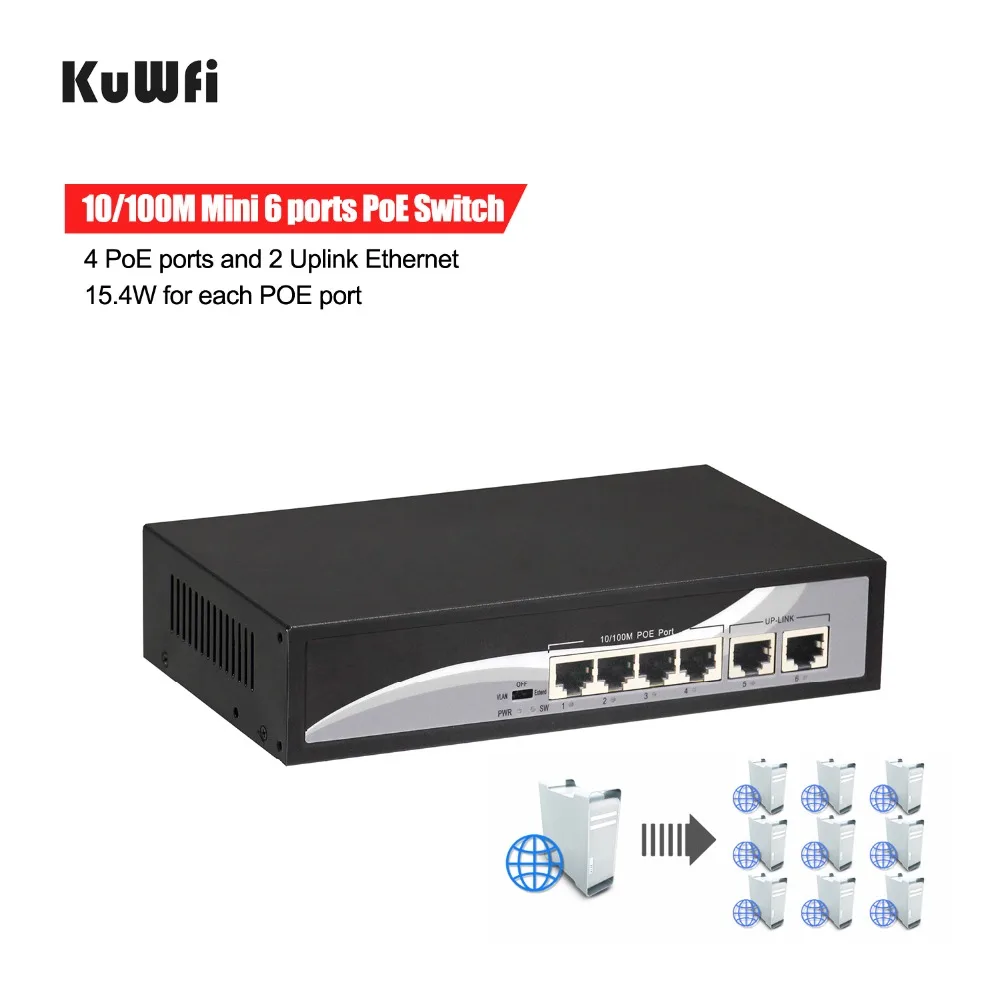 100 Мбит/с POE коммутатор 6 портов 48 В Ethernet сетевой быстрое переключение с 4PoE портом s