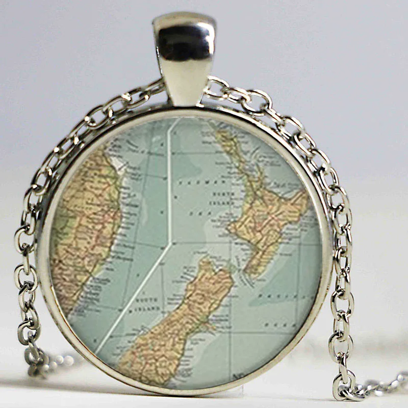 Новая Зеландия карту кулон Новой Зеландии карта стекло кабошон купола ожерелье