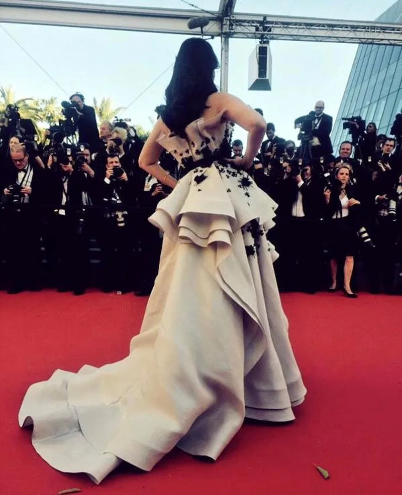 Каннский фильм высокий низкий белый и черный Aishwarya Rai красный ковер формальное платье знаменитостей вечерние платья Vestido de renda