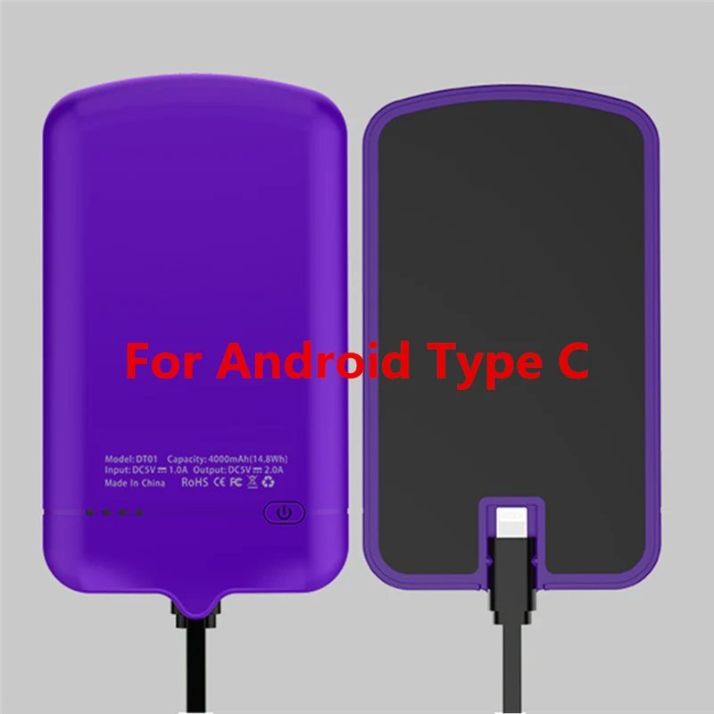 Purple for Type C NTSPACE 4000 мАч портативное зарядное устройство чехол внешний резервный блок питания для iPhone samsung Xiaomi huawei зарядное устройство чехол - Цвет: Purple for Type C