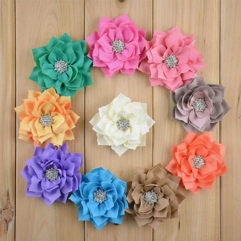 

20 pcs/LOT , 3 Inch Starburst Button Flowers with Rhinestone Headband