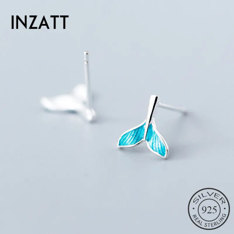 INZATT Настоящее серебро 925 пробы синяя эмалированная рыба хвост серьги гвоздики