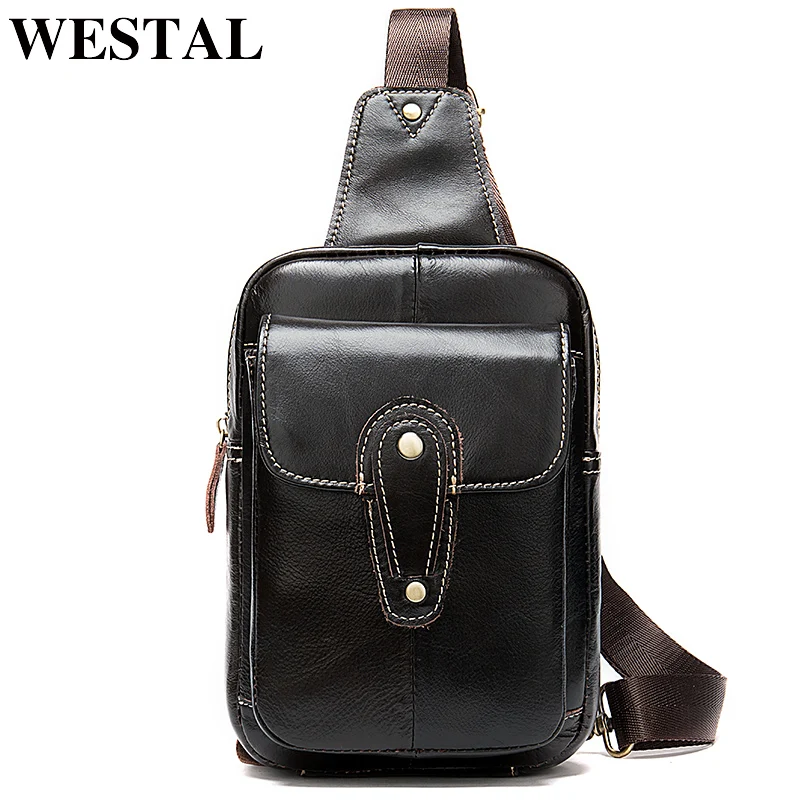 Нагрудная/слинг-сумка WESTAL мужская из натуральной кожи дизайнерский роскошный