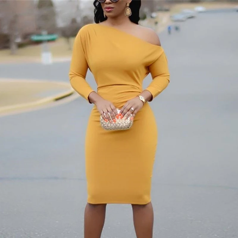 Женское Бандажное платье с длинным рукавом обтягивающее облегающее однотонное