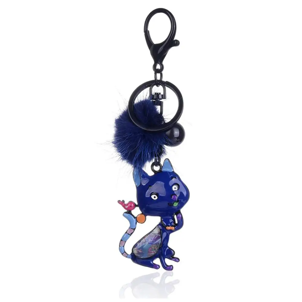 blue Милый брелок с котом Ladies мультфильм животных брелоки с кисточками Горячая брелок на цепочке эмаль брелок, подвеска для машины Jewelry аксессуары - Цвет: blue