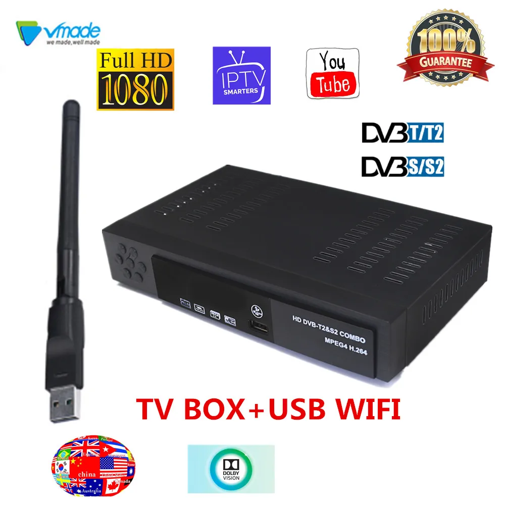 Vmade цифровой наземный спутниковый ТВ приемник DVB T2 S2 комбо с USB wifi Donggle поддержка CCCAM Youtube DVB T2+ S2 ТВ приставка