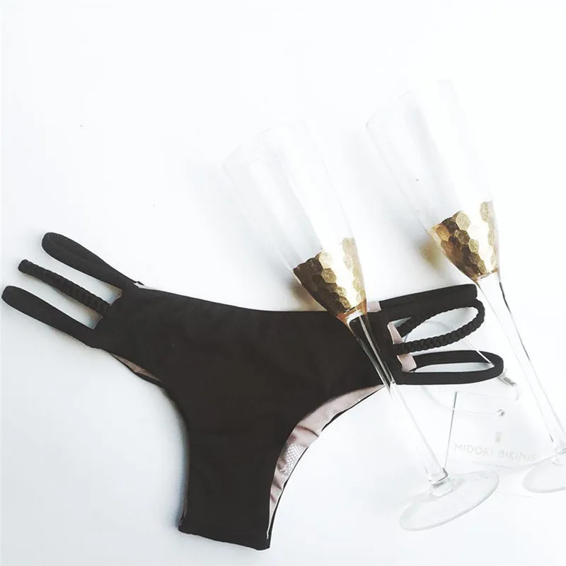 Женский купальник с плетением черный однотонный бикини бандажом нижнее белье J