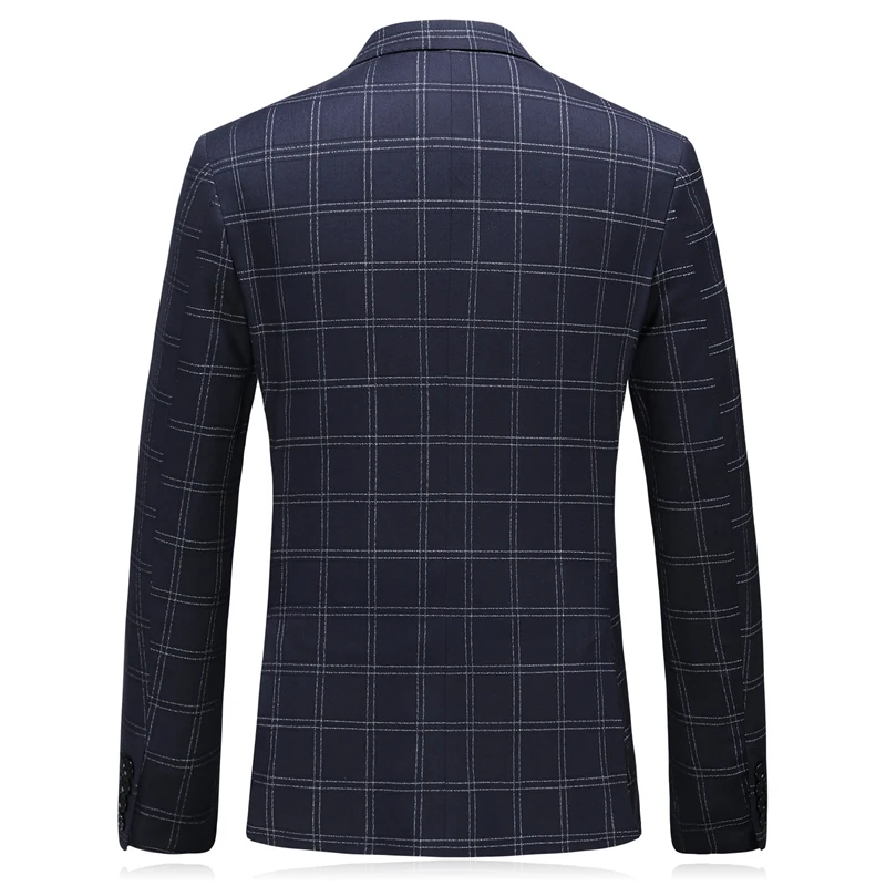Темно синие клетчатый Блейзер Для мужчин 2019 Slim Fit две пуговицы s Повседневное