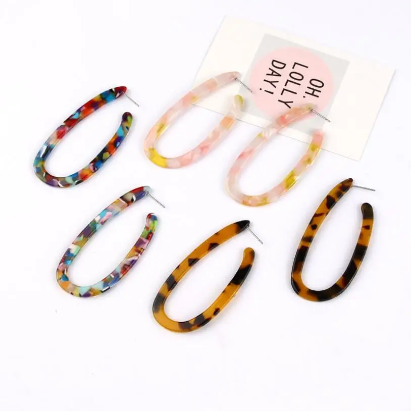 Kuziduocai New Fashion Jewelry P Acrylic Colorful Rainbow Oval Droplet U Shape Big Statement Drop Earrings For Women Brincos | Украшения и
