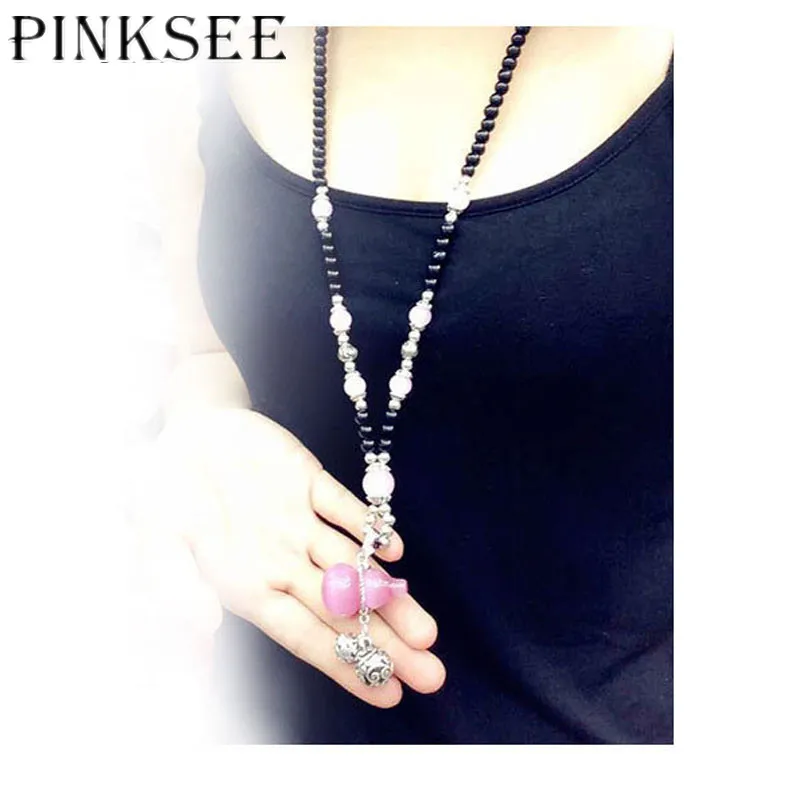Круглые Бусы PINKSEE ожерелья с натуральным камнем кулон в виде тыквы длинный свитер
