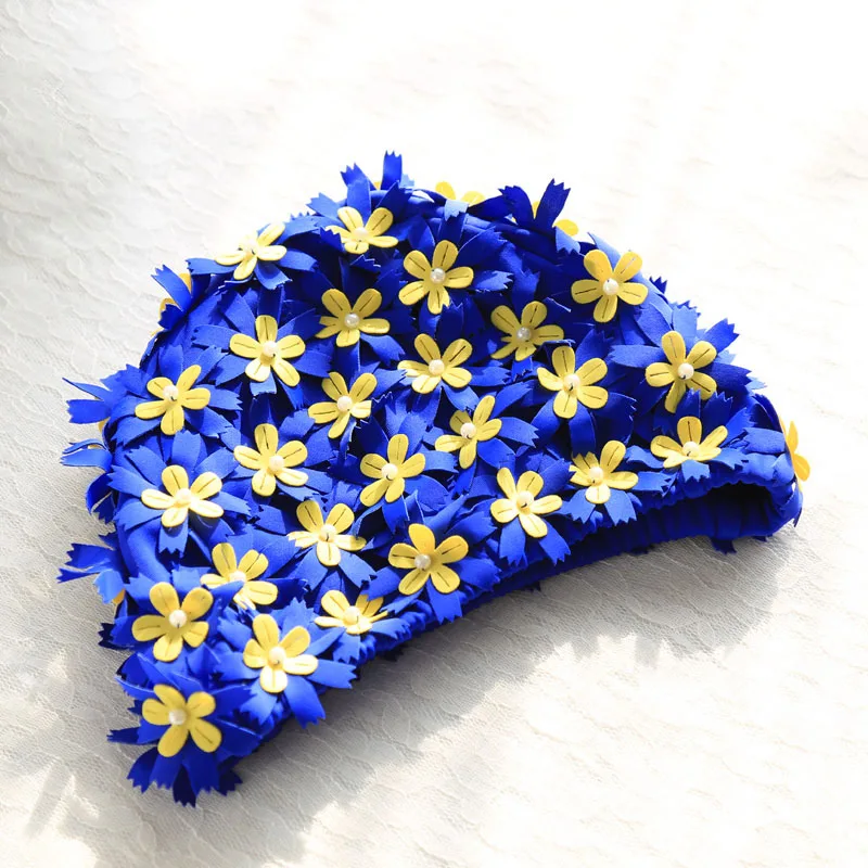 Женские шапочки для плавания с 3D цветком и жемчугом, защитные шапочки для плавания