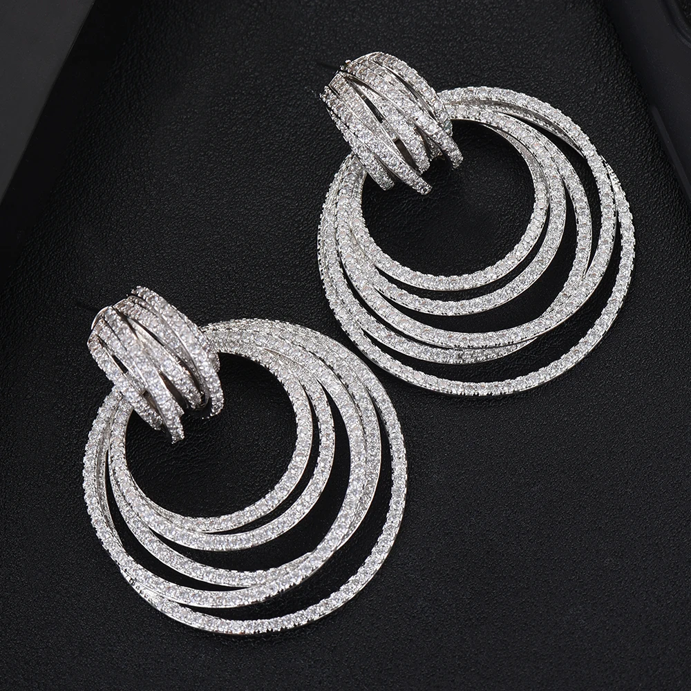 Godki роскошный Твист Круг длинные висячие серьги для женщин Свадебные кубический