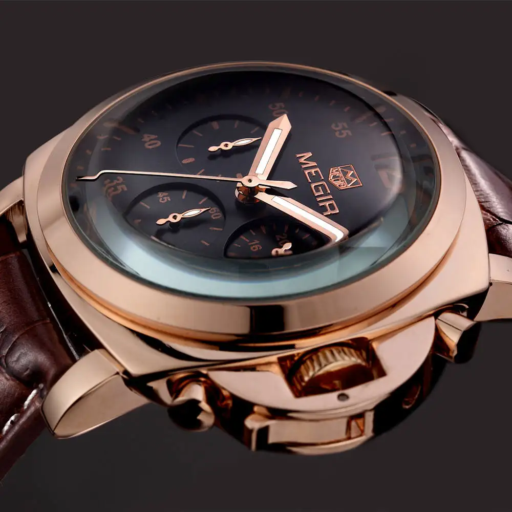 MEGIR Топ Элитный бренд Для мужчин наручные часы с хронографом светящиеся мужской