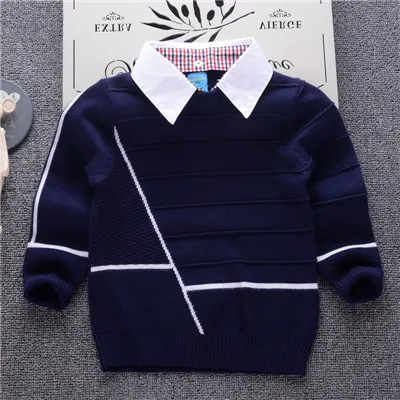 navy blue Детский свитер; Новинка года; Повседневный вязаный пуловер для мальчиков; рубашка; свитера с воротником; детская одежда; зимний школьный Топ для маленьких девочек - Цвет: navy blue