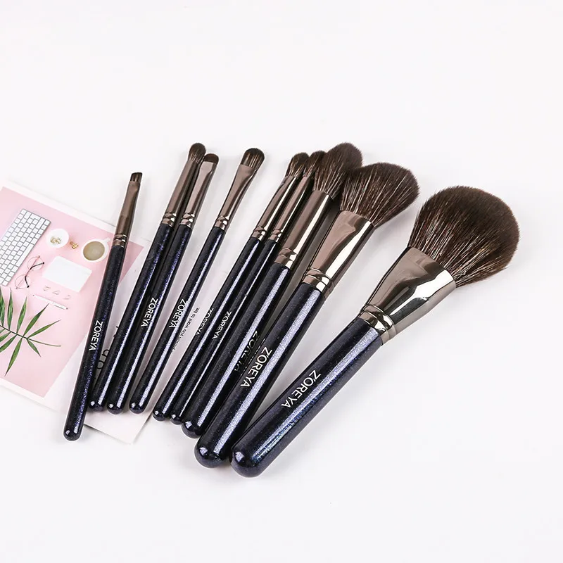 9pcs brush no bag Zoreya Brand Super Soft Synthetic Hair Powder Sky Blue Makeup Brush Kit Highlighter Blush Blending Eye Shadow Brushes Set 9pcs - Handle Color: 9pcs brush no bag