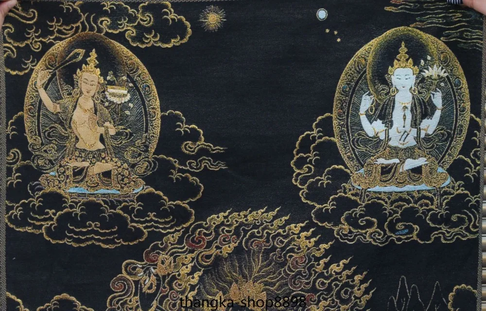 3" шелк Mahakala WenShu 4 руки 4 руки Chenrezig Будда тангка Фреска тханка