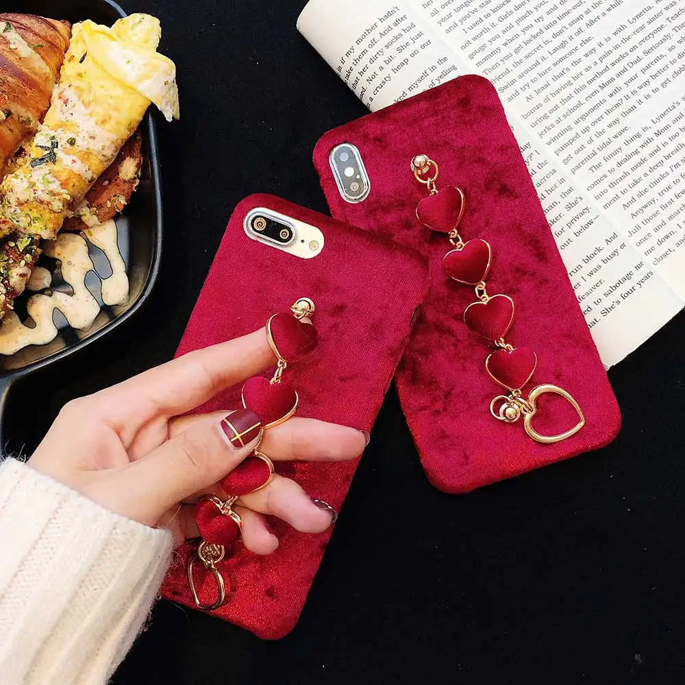 Heart Pendant Phone Case For iphone 11 Pro XS MAX XR Red Cases With Bracelet X 6 6S 7 8 Plus SE 2020 SE2 Cover Capa | Мобильные