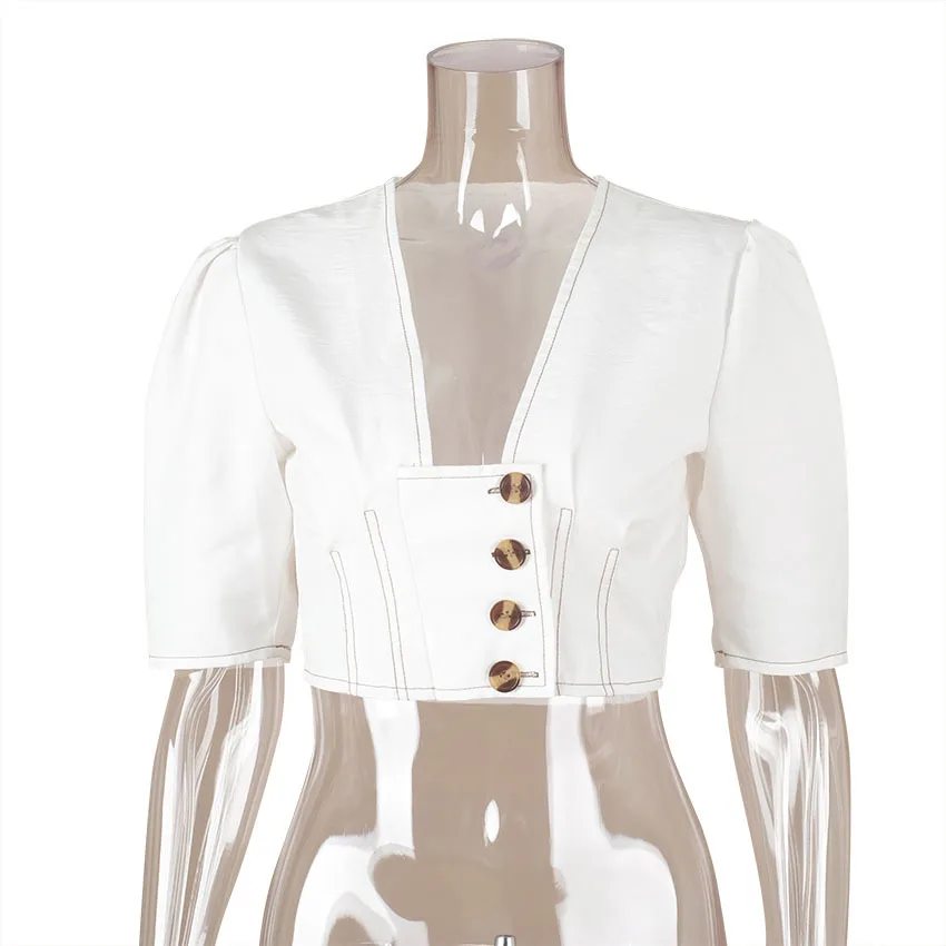 Летняя белая рубашка Женская туника блузки пышный короткий рукав квадратный