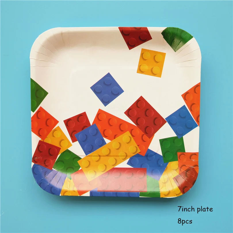 7inch Square plate Лего вечерние одноразовые столовые приборы бумажные тарелки и стаканы для детской вечеринки на день рождения Детские вечерние принадлежности для украшения - Цвет: 7inch Square plate