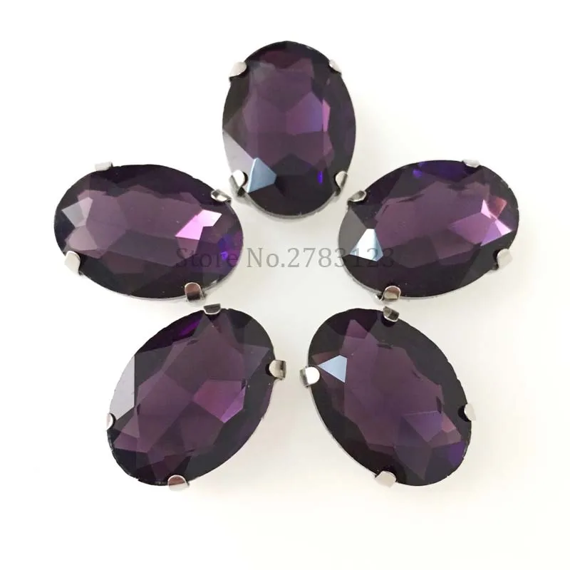 Темно-фиолетовый все размеры овальная форма Хрустальное стекло серебряный