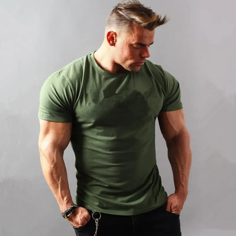 Mens Short sleeve Solid Cotton T-shirt Gyms Fitness Bodybuilding Workout t shirts Summer Casual Slim Tee Tops Crossfit apparel | Мужская