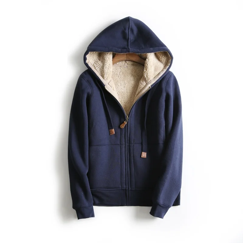 Navy Blue Высокое качество Мужская Зимняя шерстяная с капюшоном флисовая утепленная мешковатая куртка хлопок мужская толстовка мужская теплая толстовка куртки S-XXL - Цвет: Navy Blue