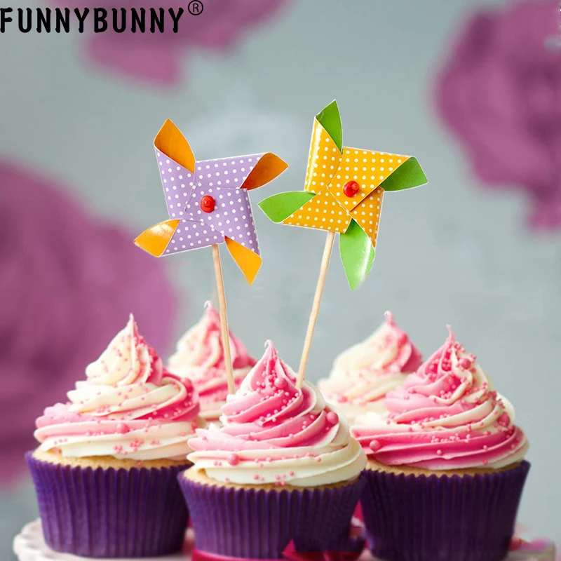 FUNNYBUNNY Pinwheel Cupcake Picks топпер для торта С Днем Рождения обертка кекса украшение