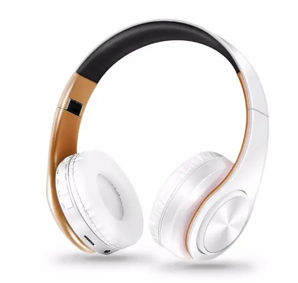 TOPROAD Складные Bluetooth наушники гарнитура беспроводные стерео наушники аудио музыкальный плеер Поддержка TF карты с микрофоном - Цвет: White gold